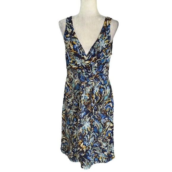 Anthropologie Moulinette Soeurs Silk Oak Apple Blue Faux Wrap Midi Dress - 12 - Picture 2 of 14
